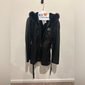 Leather jacket with faux fur